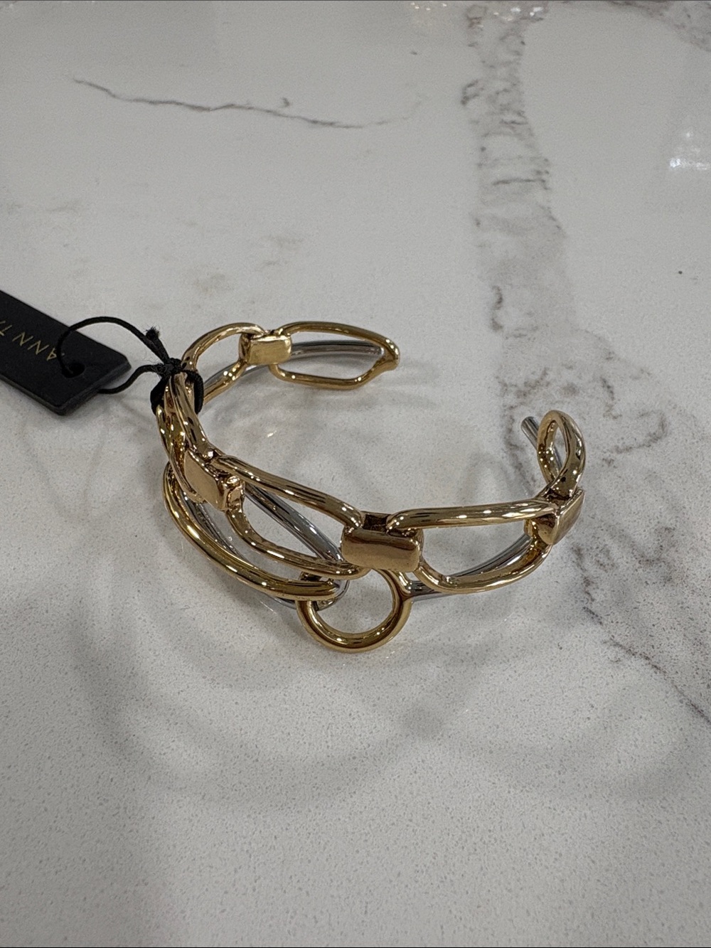 Ann Taylor Gold and Silver Mixed-Metal Cuff Bangle Bracelet Set - Picture 14 of 15